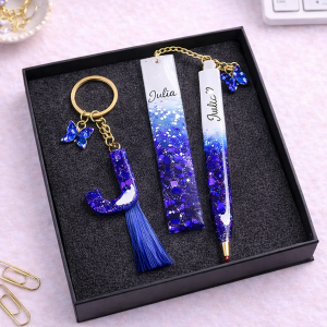 Llavero + Bolígrafo + Marcalibro Personalizado en Resina Epóxica